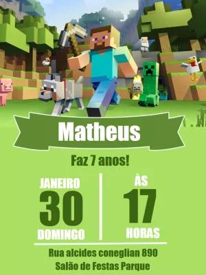 Convite de Aniversário Minecraft com Personagens para Editar