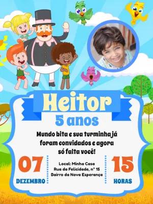 Convite Aniversário Mundo Bita com Foto para Editar Online
