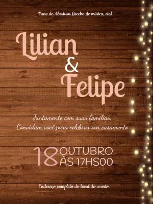 Convite de Casamento Rústico com Luzes para Editar Online