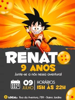 Convite Aniversário Dragon Ball com Goku para Editar Online