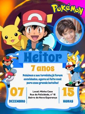 Convite Aniversário Pokémon com Foto para Editar Online