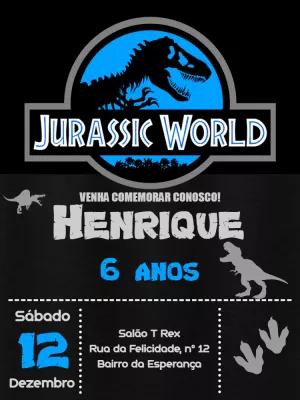 Convite de Aniversário Jurassic World com Dinossauros para Editar