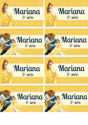 Etiqueta Escolar A Bela e a Fera com Personagens para Editar