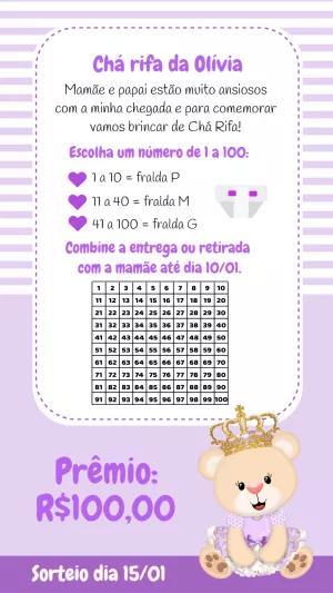 Chá Rifa Ursinha Princesa Lilás para Editar Online