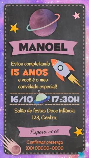 Convite Aniversário Espaço Sideral para Editar e Imprimir