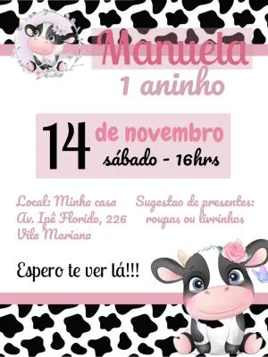 Convite de Aniversário Vaquinha Rosa para Editar Online