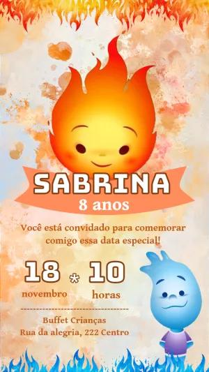 Convite Aniversário Elementos com Personagens para Editar Online