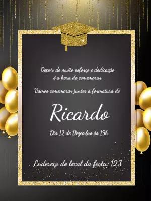 Convite de Formatura Dourado com Glitter para Editar Online