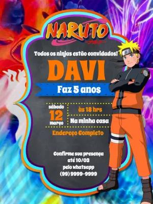 Convite de Aniversário Naruto com Personagem para Editar Online