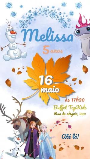 Convite Aniversário Frozen com Personagens para Editar Online