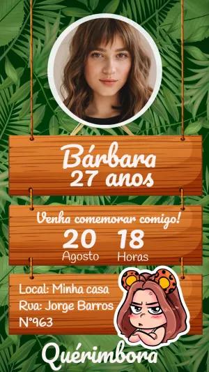 Convite Aniversário Tema Selva com Foto para Editar Online