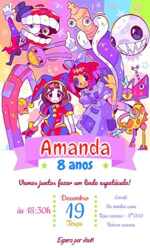 Convite Aniversário Circo Digital com Personagens para Editar
