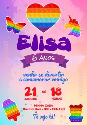 Convite de Aniversário Pop It Fidget Toys para Editar Online