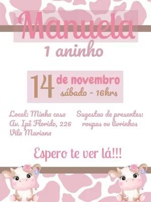 Convite de Aniversário Vaquinha Rosa para Editar Online