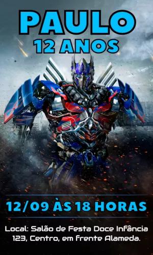 Convite de Aniversário Transformers Optimus Prime para Editar