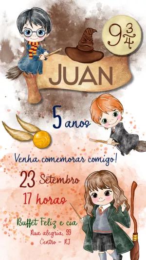 Convite Aniversário Harry Potter com Personagens para Editar Online