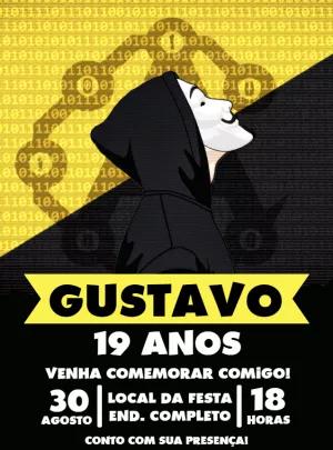 Convite de Aniversário Hacker Anonymous para Editar Online