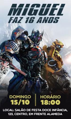 Convite Aniversário Transformers com Robôs para Editar Online