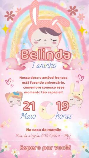 Convite de Aniversário Boneca Metoo para Editar Online