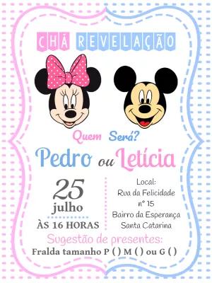 Convite Chá Revelação Mickey e Minnie para Editar Online