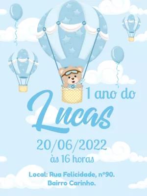 Convite Aniversário Ursinho Baloeiro para Editar Online