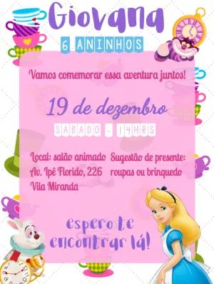 Convite de Aniversário Alice no País das Maravilhas para Editar