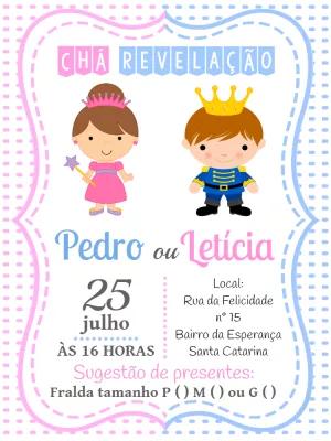 Convite Chá Revelação Realeza Príncipe ou Princesa para Editar