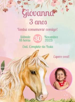 Convite Aniversário Boiadeira com Cavalo e Foto para Editar
