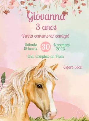 Convite Aniversário Boiadeira com Cavalo para Editar Online