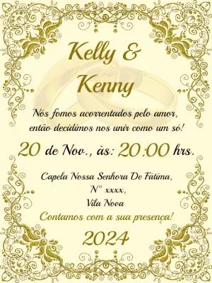 Convite de Casamento com Arabescos Dourados para Editar