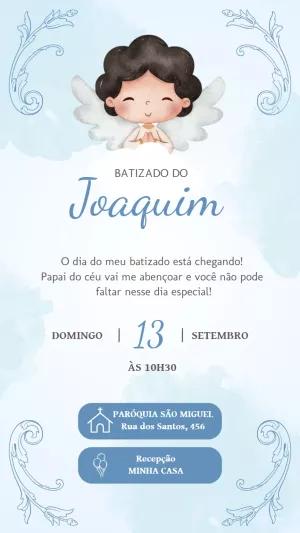 Convite de Batizado Menino Anjinho para Editar Online