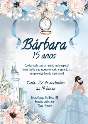 Convite de 15 Anos Tema Princesa Azul para Editar Online