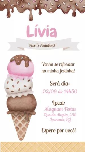 Convite de Aniversário Sorveteria para Editar e Enviar Online