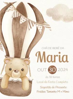Convite Chá de Bebê Ursinho Baloeiro para Editar Online