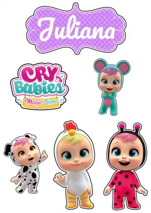 Topo de Bolo Cry Babies com Personagens para Editar Online