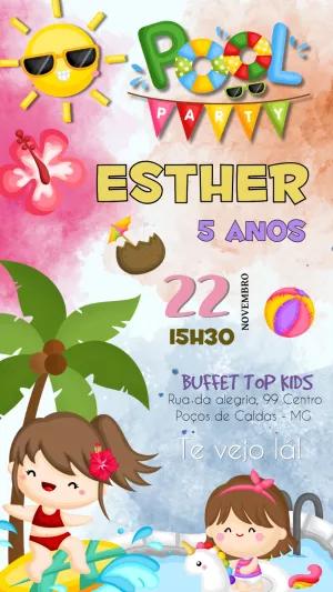 Convite de Aniversário Pool Party Infantil para Editar Online