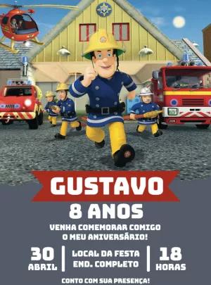 Convite Aniversário Bombeiro Sam para Editar Online