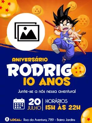 Convite Aniversário Dragon Ball Kid Goku com Foto para Editar