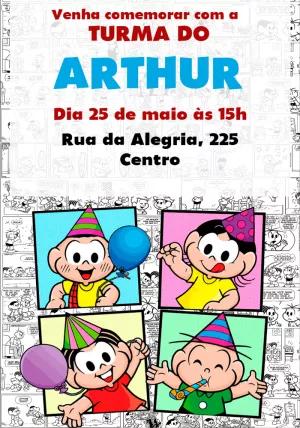 Convite de Aniversário Turma da Mônica com Personagens para Editar
