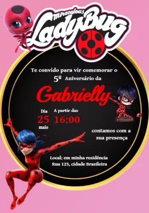 Convite de Aniversário Ladybug Miraculous em Ação para Editar