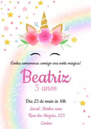 Convite de Aniversário Unicórnio Mágico para Editar Online