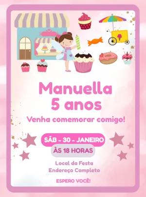 Convite de Aniversário Doceria Encantada para Editar Online