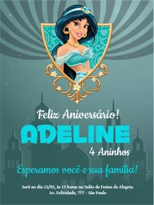 Convite de Aniversário da Princesa Jasmine para Editar Online