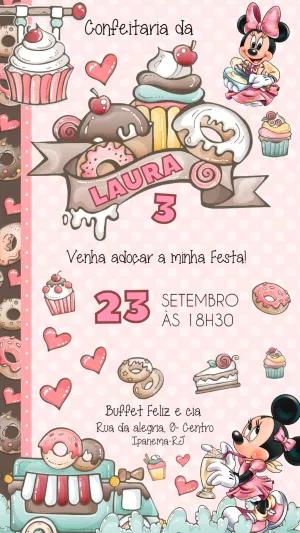 Convite Aniversário Confeitaria da Minnie para Editar Online