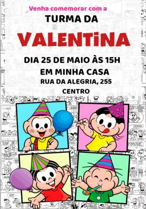 Convite de Aniversário Turma da Mônica para Editar Online
