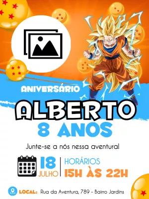 Convite Aniversário Goku Super Sayajin 3 com Foto para Editar