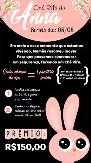 Convite Chá Rifa Coelhinha Fofa para Editar Online