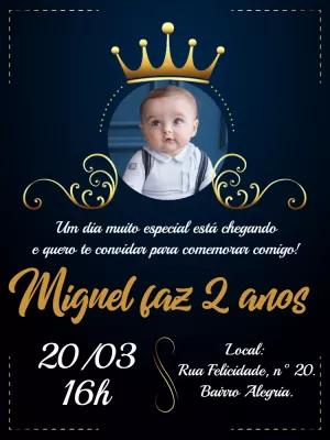 Convite de Aniversário Príncipe Realeza com Foto para Editar
