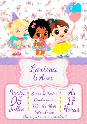 Convite Aniversário Baby Alive com 3 Amigas para Editar Online