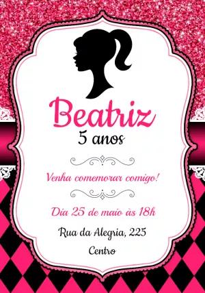 Convite Aniversário Boneca Silhueta para Editar Online